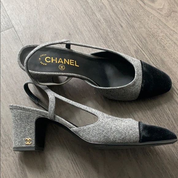chanel grey slingback